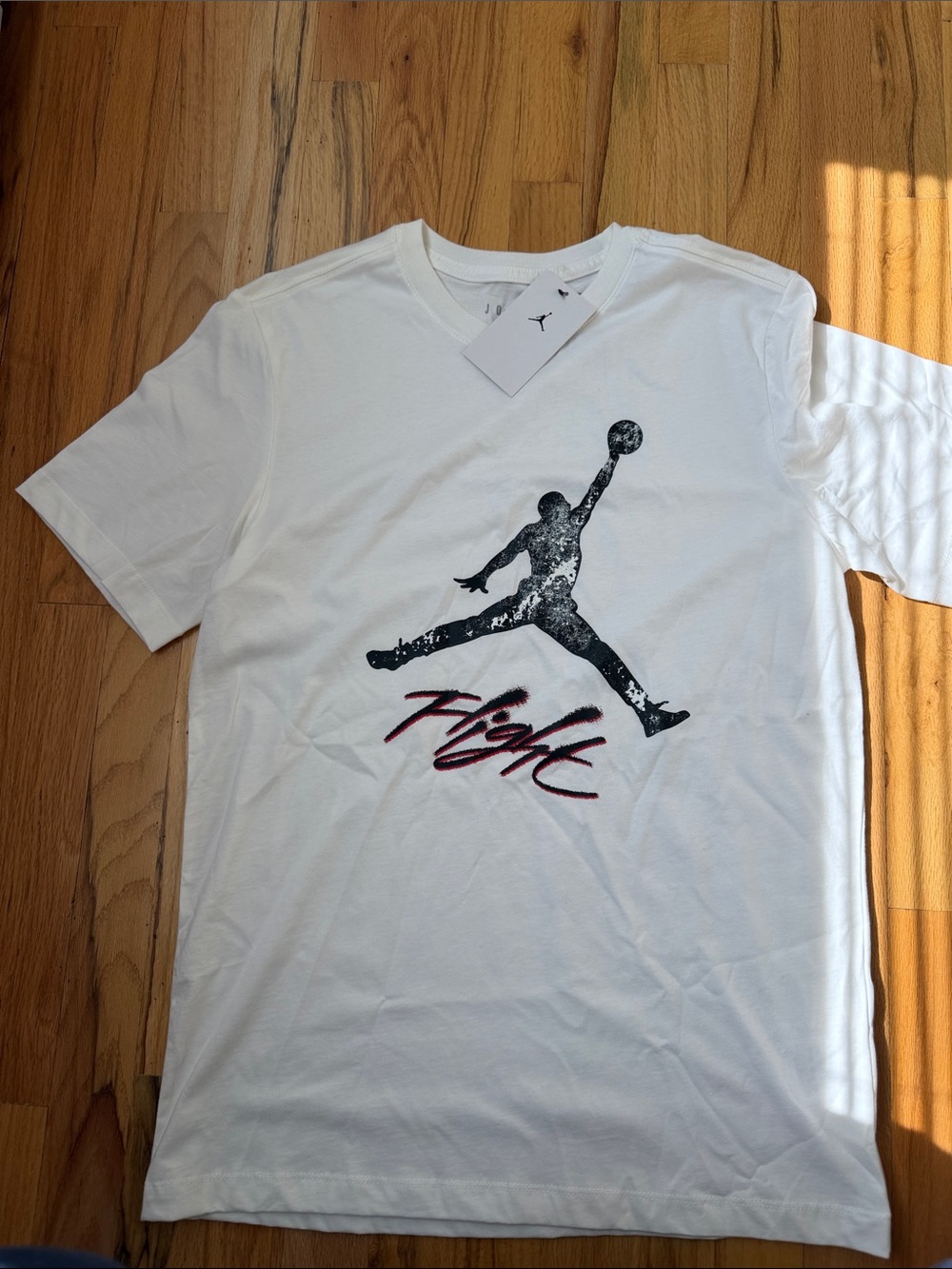 NWT Jordan White Short Sleeve Graphic Tee with Black Jumpman and Red Script